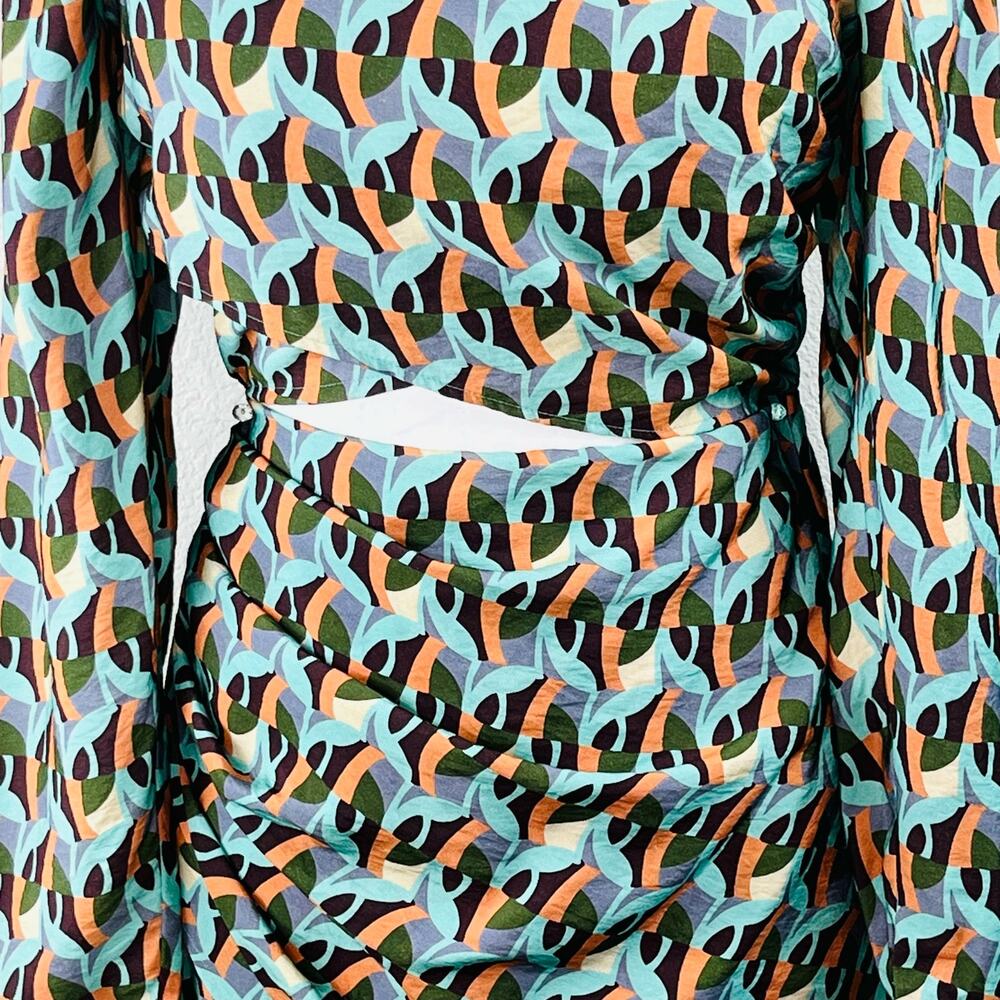 Topshop Geometric Cutout Mini Dress Green Orange Retro 70s Mod Festival 6 NWOT - Picture 8 of 15